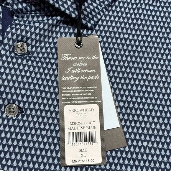 GREYSON Arrowhead Polo Shirt Mens XL Blue Geometric Print Short Sleeve Golf $118